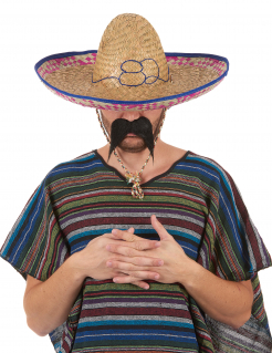 Sombrero Stroh-Hut Mexiko-Strohhut mit Stickerei beige-pink-blau