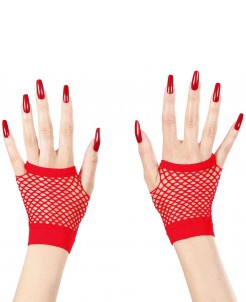 Netzhandschuhe fingerlos Kostümaccessoire rot