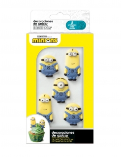 5 Minions™-Zuckerfiguren 2D Essensdeko blau-gelb 19g
