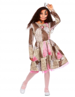 Voodoo-Puppe-Kostüm für Mädchen Halloween-Kostüm rosa-braun