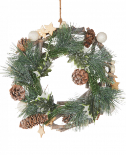 Weihnachtskranz zum Aufhängen grün-braun-weiß 30 cm