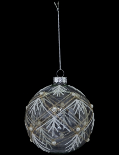Vereiste Christbaumkugel aus Glas weiß-goldfarben 8 cm