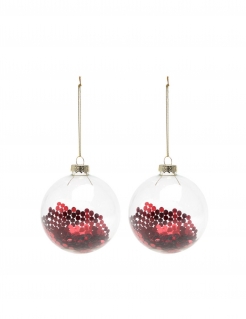 Weihnachtsbaumkugeln aus Glas Glitzer 2 Stück rot-transparent 8 cm