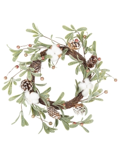 Weihnachtskranz aus Baumwollzweigen braun-grün-weiß 40 cm