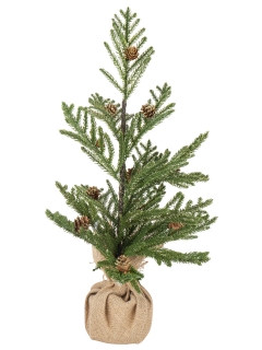 Glitzertanne im Jutesack grün-braun-goldfarben 60 cm