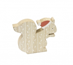 Weihnachtliches Eichhörnchen Dekofigur aus Holz braun-weiß-rot 11 x 10