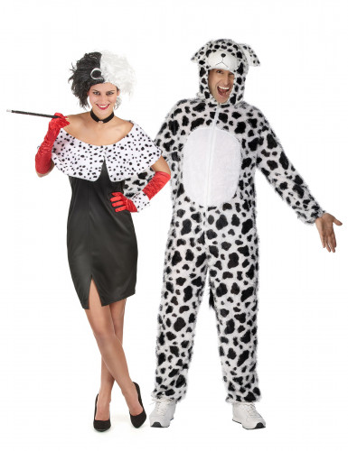 Cruella mit Dalmatiner Paarkostüm für Erwachsene schwarz-weiss