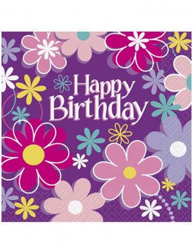 Happy Birthday Servietten mit Blumen 16 Stück bunt