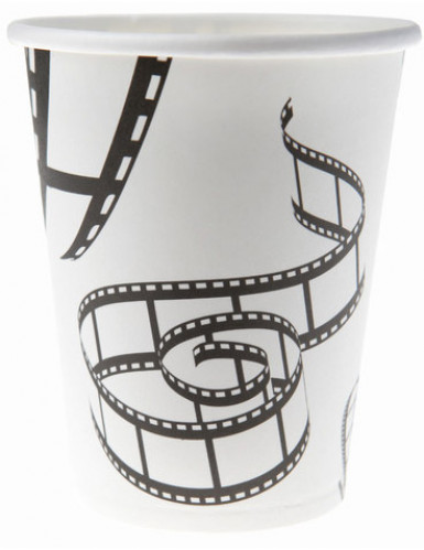 Filmband-Becher Hollywoodparty-Deko 10 Stück weiss-schwarz 7,5x9cm