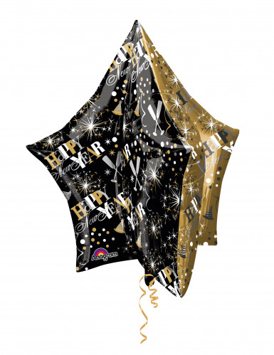 Alu-Luftballon Stern Silvesterdekoration gold-schwarz 81 x 86 cm