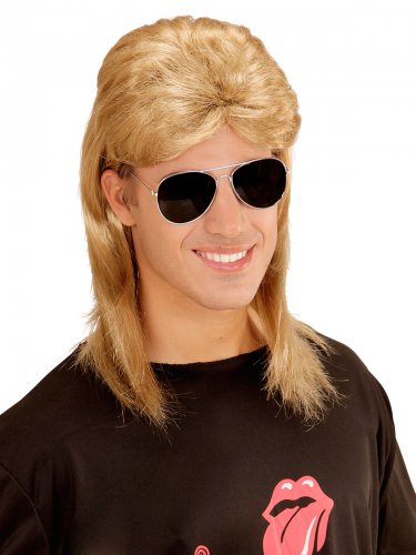 80er Jahre Vokuhila Perücke mit Brille blond-schwarz