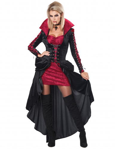 Verführerisches Vampir-Kostüm für Damen Halloweenkostüm schwarz-rot