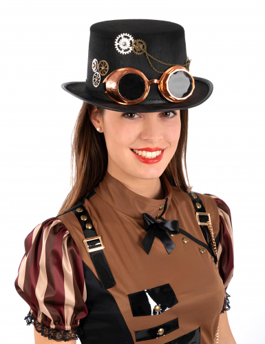 Steampunk-Zylinder mit Brille Accessoire für Halloween schwarz-braun