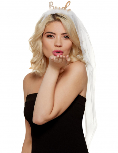 Brautschleier mit Schriftzug Bride Junggesellinnen-Abschied-Accessoire weiss-gold