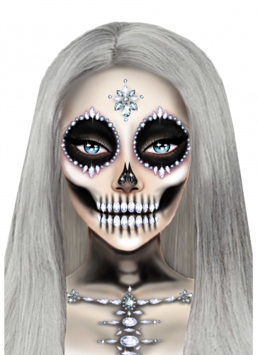 Skelett-Schmucksteine selbstklebend Halloween Make-up bunt-glitzernd