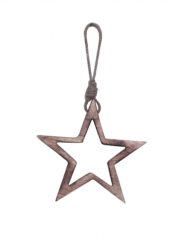 Sternen-Aufhänger aus Holz Christbaum-Schmuck für Weihnachten braun 15 cm