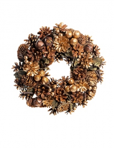 Adventskranz mit Tannenzapfen und Beeren grün-braun-goldfarben 30 cm
