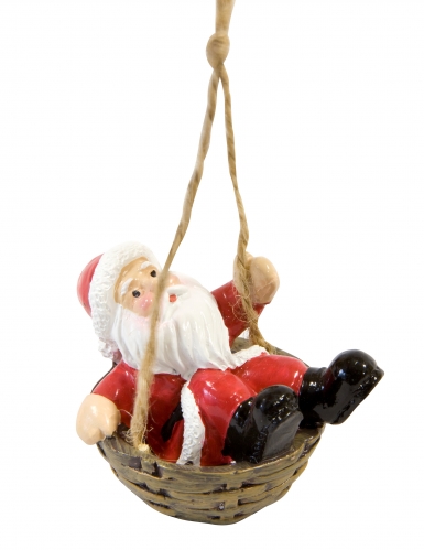 Hängender Weihnachtsmann in Korb Weihnachts-Hängedeko braun-rot-weiß 6 x 4 x 4 cm