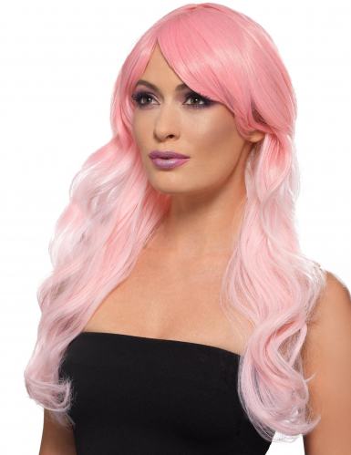Lange rosafarbene Perücke mit Ombré-Effekt für Damen