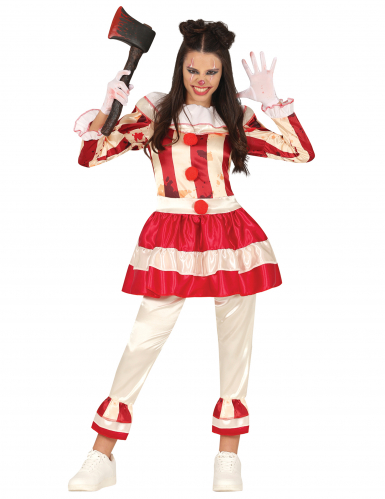 rot-weißes Horrorclown Kostüm für Mädchen