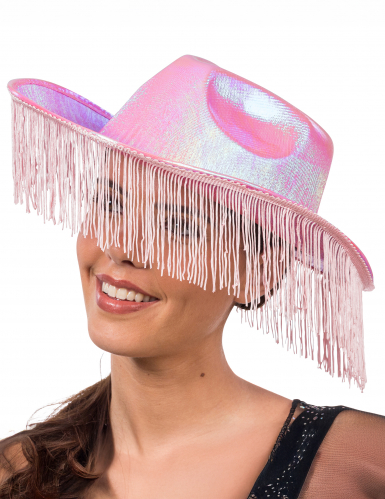 Rosaner Cowboyhut mit Fransen für Erwachsene