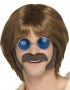 Hippie-Set aus braunem Schnurrbart und Koteletten