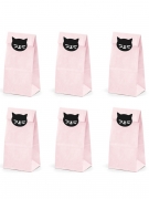 Geschenktüten Kätzchen 6 Stück rosa-schwarz 8 x 16 x 6 cm 